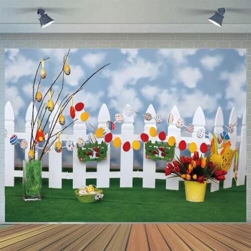 Girls Photography Background Wood Fence Blue Sky White Cloud Green Grass Baby Portrait Backdrop Decor for Photo Studio Photocall