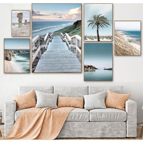 Painting Scandinavian Living Room Decoration Picture Ocean Sea Beach Bridge Canvas Poster Nordic Nature Seascape Wall Art Print