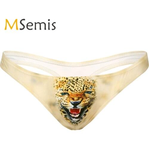 Swimwear Mens Lingerie Thong Underwear Breathable Low Waist Underpants Elastic Waistband Animal Print G-string Briefs Panties