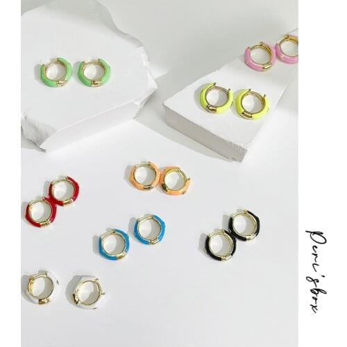 PerisBox Cute Candy Color Enamel Brass Hoop Earrings Multicolor Round Huggie Earring For Women Minimalist Jewelry