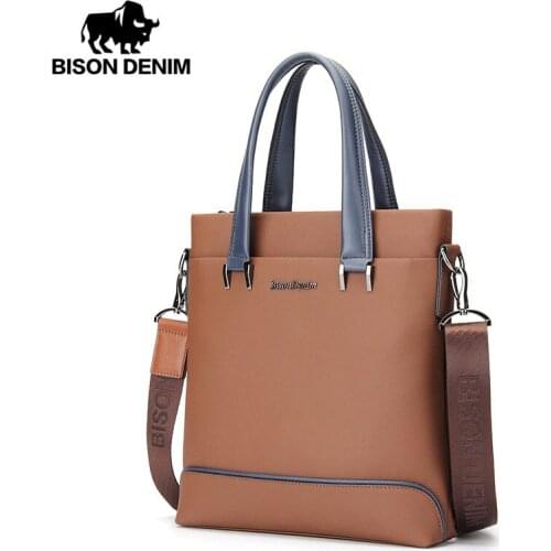 BISON DENIM Fashion men bag genuine leather handbag shoulder bags business