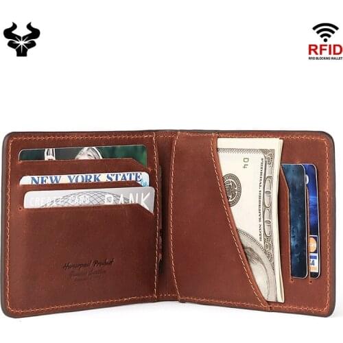 Mens Cowhide Wallet Anti-theft RFID Bifold Short Multi-card Purse Male Genuine Leather Mony Bag Coin Purse Card Holder