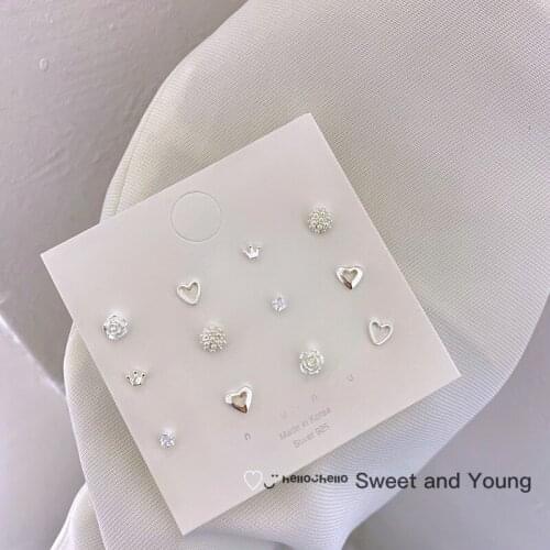 S925 Pearl Camellia Earrings Set Combination Exquisite And Small Temperament Korean INS Earrings Female Trend