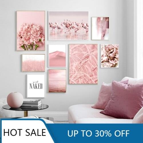 Pink Sea Big Flower Flamingo Wheat Ear Wall Art Canvas Painting Posters And Prints Nordic Wall Pictures For Living Home Decor