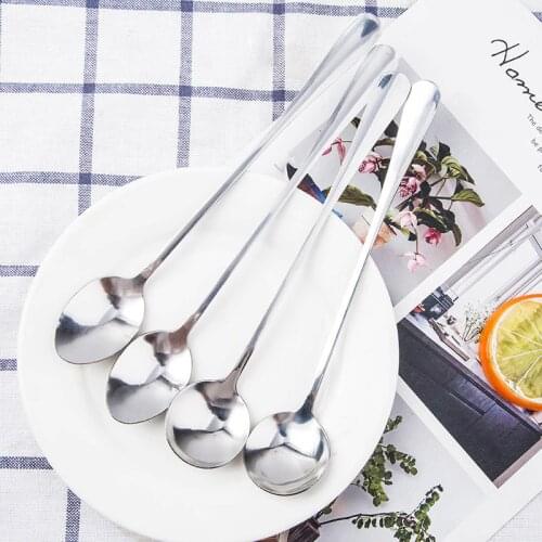 Stainless steel long-handled spoon office coffee spoon stirring spoon long soup spoon, round spoon and tip spoon 1 pair set