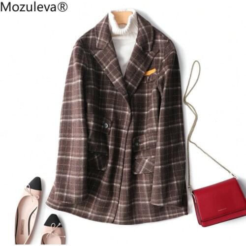 Mozuleva High Quality Double Side Wool Coat Women Autumn Winter Japanese Loose Long Woolen Coat Hand-Stitched plaid Outwear