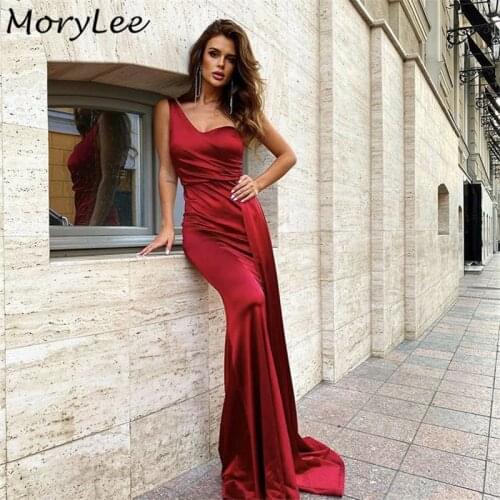 Prom Dresses Sexy One Shoulder Floor Length Silk Satin Mermaid Prom Dresses With Zipper Back vestidos de fiesta de noche