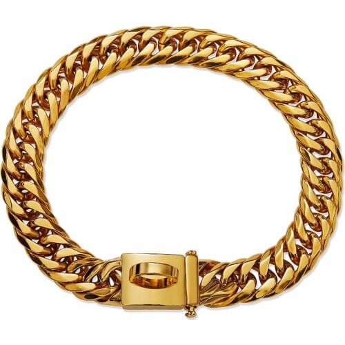 18K Gold Plaed Dog P chain Collar Training Adjustment Pet Metal Necklace 16MM Wide Stainless Steel For Medium Large Dogs