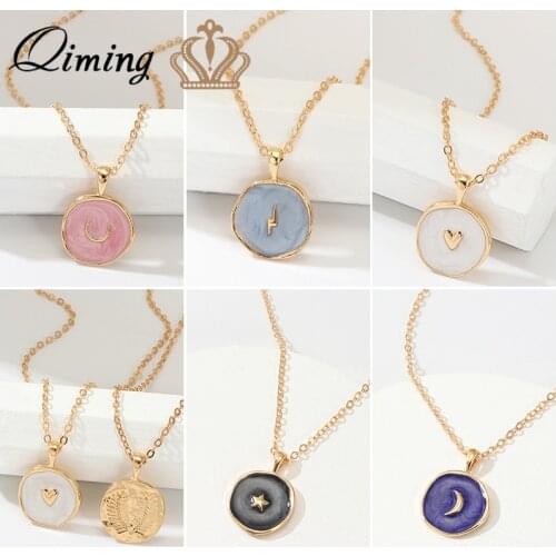 Handmade Oil Painting Moon Star Lightning Pendant Necklaces For Women Girls Gold Choker Chains Wedding New Necklaces Gift