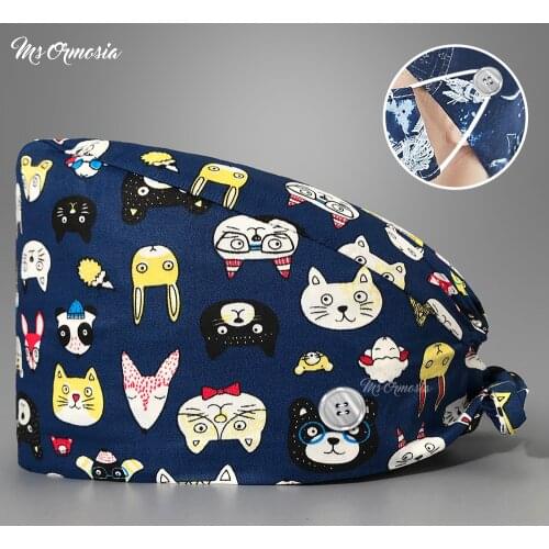 Multicolor Tieback scrubs Pet clinic Beautician Dentist nurse hats nursing hospital caps Surgical medical hat cotton with button