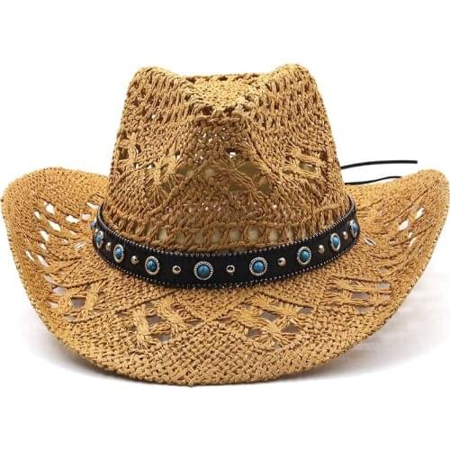 Straw Western Cowboy Hats For Women Men Hand Made Beach Felt Sunhats Party Cap Curling Brim Cap Sun Protection Unisex Hat панама