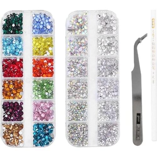 Nail Art Rhinestone Decoration Set Irregular Crystal Diamond,with Curved Silver Tweezer and White Nail Art Pen