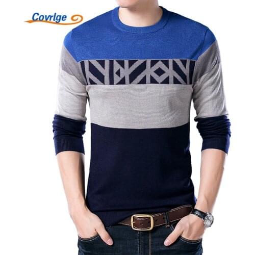 Covrlge Autumn New Mens Sweaters Round Collar Pullover Men Brand Clothing Knit Shirt Slimfit Fashion Polo Sweater MZL015