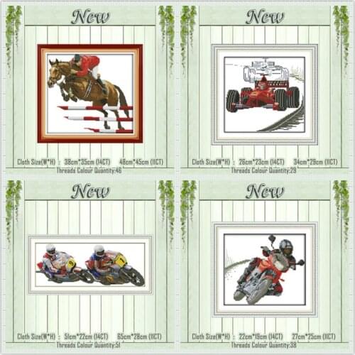 Bicycle race tennis match Sailing painting counted print on the canvas DMC 11CT 14CT kits Cross Stitch embroidery needlework Set