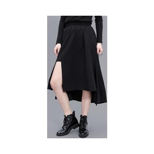 Spring and summer French irregular high-waisted slit skirt with a-line skirt