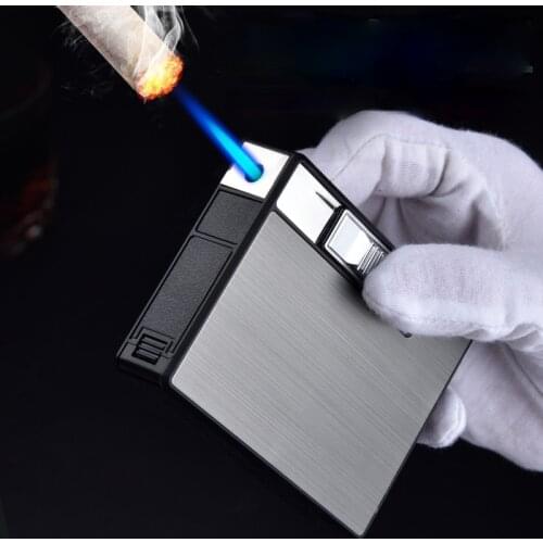Windproof Straight Flush Cigarette Case 10pcs Moisture-proof Automatic Cigarette Case Inflator Integrated Lighter Men Gadgets