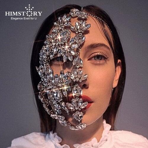 HIMSTORY Halloween Half Face Mask Rhinestone Jewelry for Women Bling Facial Crystal Dance Party Jewelry