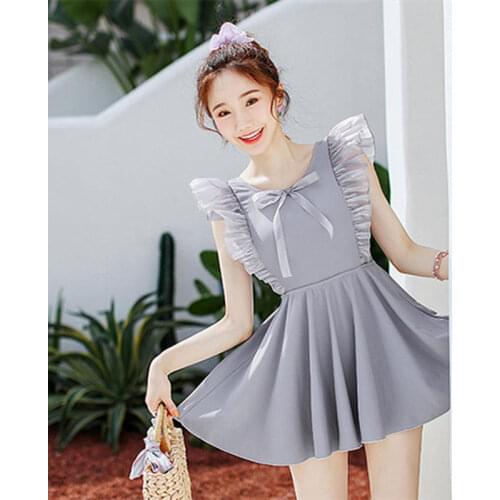 2021 Japanese Fashion Folds Small Flying Sleeves Bows Pleated Elegant Skirts Fresh And Sexy Cross Straps Hot Spring Swimwear