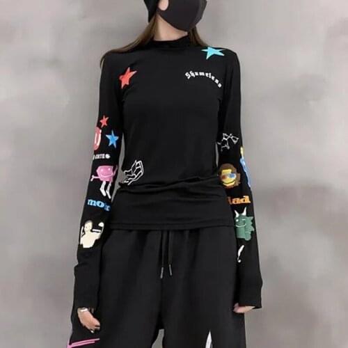 Turtleneck T-shirts Women Sweaters Autumn Winter Tops Slim Women Pullover Personalized printed hip-hop streetwear Soft Warm Pull