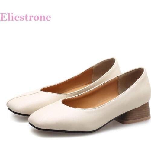 Brand New Mature Black Beige Women Office Pumps Comfortable Brown Low Heels Lady Nude Shoes AH481 Plus Big Small Size 10 31 46