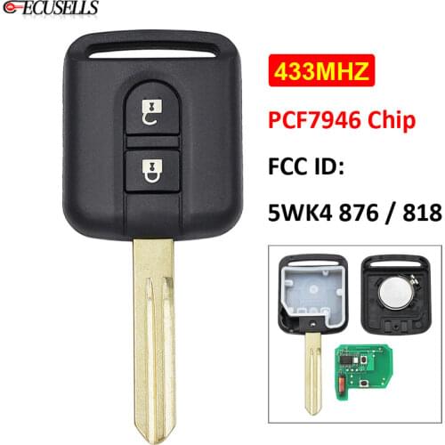 2 Button Remote Key Fob KYDZ 433MHZ ID46 PCF7946 Chip 5WK4 876/818 For Nissan Elgrand X-TRAIL Qashqai Navara Micra Note Cabster
