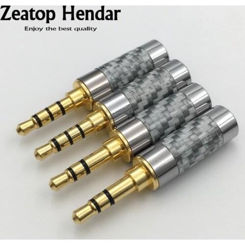 2Pcs 3U Gold plated 3.5mm 3 4 Pole Male Audio Plug Carbon Fiber Type 3.5 Straight Jack Repair Headphone Soldering DIY Connector