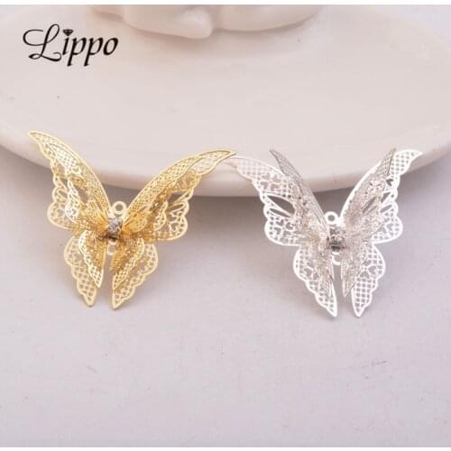 20pcs 3D Butterfly Brass Filigree Charms Silver/Gold Color Butterflies Connector Setting Jewelry findings & Components