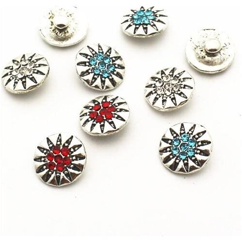 20pcs/lot metal crystal sunflower alloy button 12mm Glass Snap Buttons Fit DIY Snap Bracelet Snap Button Charms Jewelry