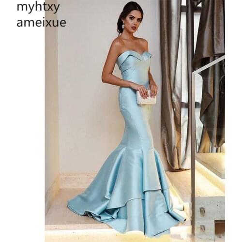 2019 Sweetheart Simple Long Vening Dresses Light Sky Blue Mermaid Special Occasion Dresses Cheap Customized Evening Dresses Long