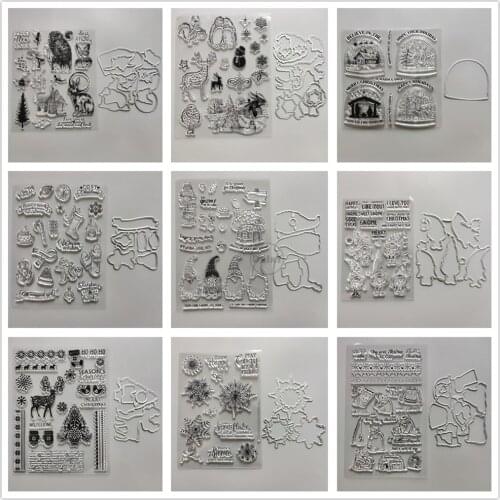 2021 Christmas Festival Clear Stamps and Metal Cutting Dies Girls DIY Scrapbooking Embossing Album Seal Template Punch Stencils