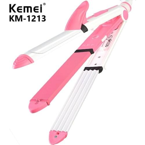 KeMei 3 In 1 Hair Straightener EU Plug Hair Curling Iron Ceramic Straightening Corn Clip 210V-240V Irons Styling Tools KM-1213