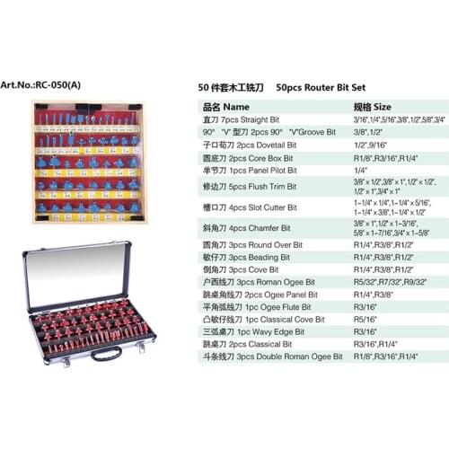 8mm shank 50pc aluminum handle woodworking cutter knife line boxed set straight round bottom