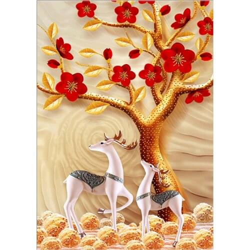 Full diamond round diamond painting animal deer 5D DIY diamond embroidery mosaic landscape art set home decoration