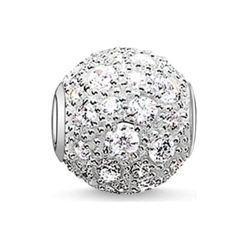 Synthetic Spinel-Pave White Beads, Thomas Style Karma Beads 925 Sterling Silver Ts Jewelry Fit Necklace Bracelet for Women Men