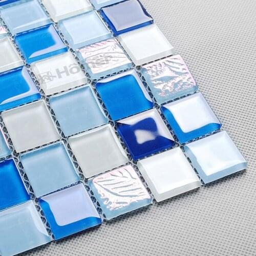 Express shipping free!! blue crystal glass mosaic tiles 23x23mm,4mm thickness swimming pool mosaic bathroom wall and floor tiles