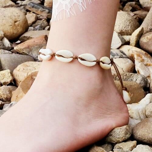 Summer Beach Shell Anklets Handmade Adjustable Leather Rope Legs Bracelets Boho Foot Chain Sandal Statement Jewelry Gift Friend