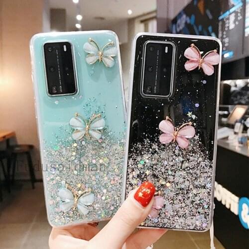 Butterfly Bling Glitter Wrist Lanyard Phone Case For HUAWEI P40 P30 P20 Pro Lite Y6S Y7A Y8S Y9S Y5P Y6P Y7P Y8P Y5 Y6 Y9 Prime