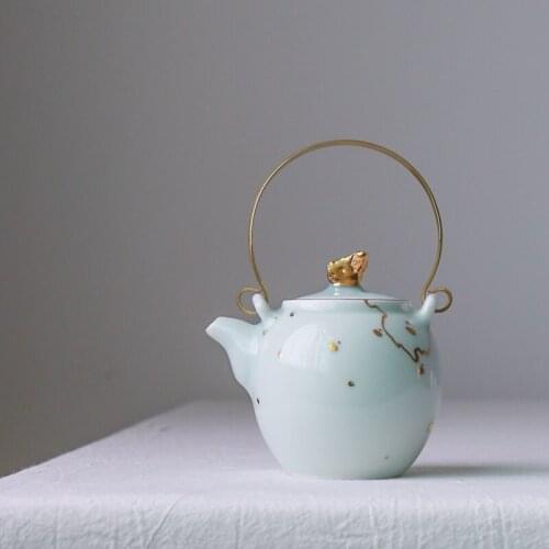 Jingdezhen Hand painted Gold Ceramic Teapot Copper Bridge