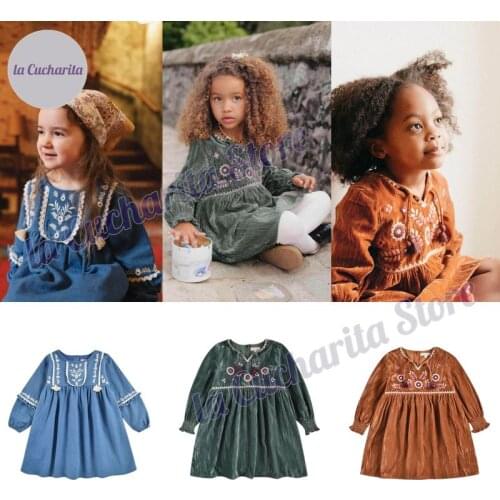 Autumn Winter Girls Dress LM Brand Velvet Toddler Long Sleeve Princess Embroidery Dress Bohemian Clothes Kids Luxury Brand Girls