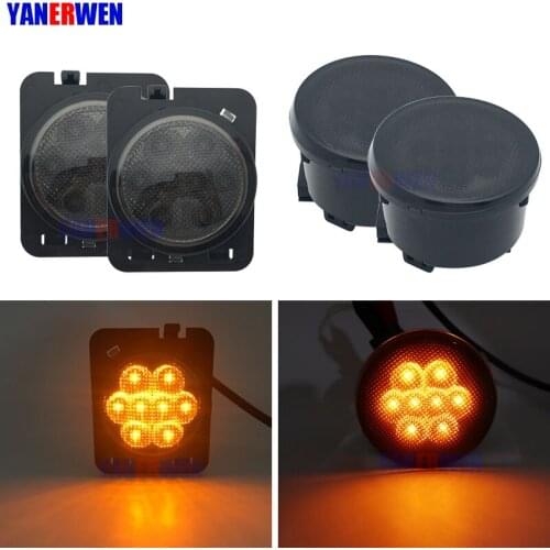 For 2007-2015 Jeep Wrangler JK Smoke Lens Amber LED Front Turn Signal Light + Fender Side Marker Parking Lamp For Jeep JK Parts