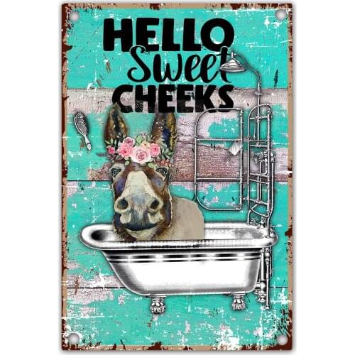 Hello Sweet Cheeks Donkey Funny Bathroom Quote Retro Farmhouse Metal Tin Sign for Office/Home/Classroom Bathroom Decor 8X12Inch