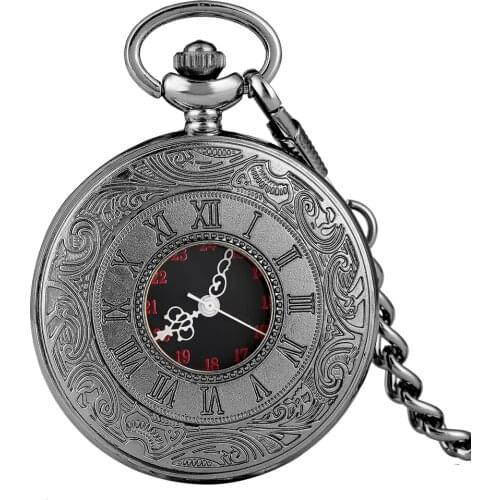 Pocket Watch for Women Delicate Roman Numerals Pattern Cover Pocket Watches for Men Typical Black Chain Pendant Watch for Male