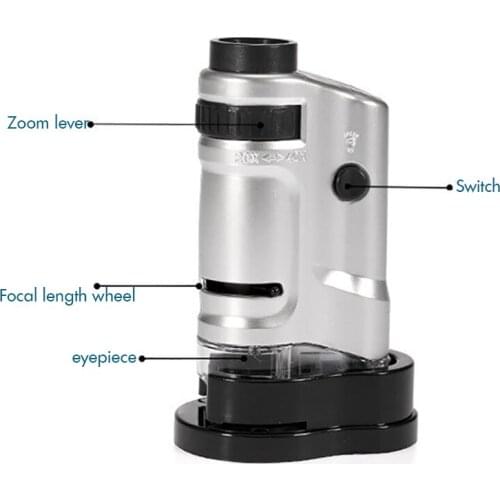 20-40X LED Lighted Pocket Microscope with Flip Down Slide Base Mini Microscope Magnifying Jewelry Magnifier for Coin, Geographic