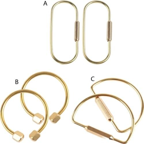 2Pcs Durable Brass Screw Lock Keychain Simple Brass Key Chain Ellipse Shape Key Ring Brass Lock Clip Key Holders Unisex
