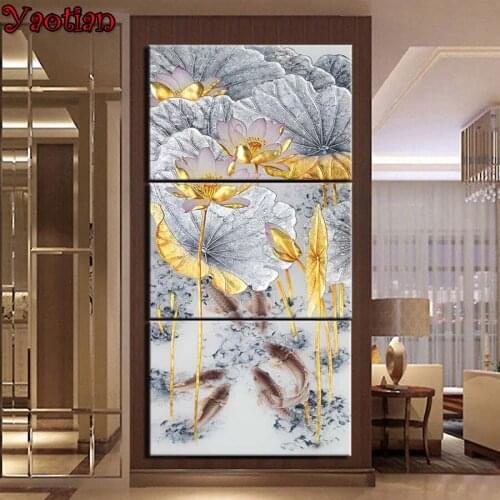 3 pcs/set diy Diamond Painting Abstract lotus koi fish 5D diamond mosaic full square drill diamond embroidery Chinese style