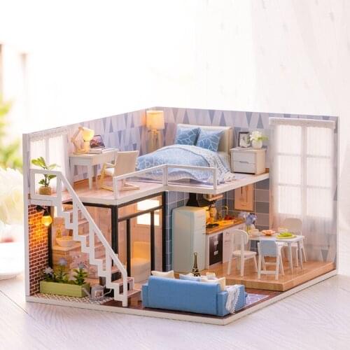 DIY Doll House Wooden Doll Houses Miniature Dollhouse Furniture Kit with LED Toys for children Christmas Gift