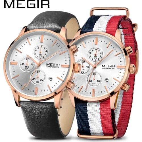 MEGIR Business Watch Men Fashion Luminous Chronograph Lovers Watches Hour Man Quartz Wristwatch Set Reloj Hombre Zegarek Meski