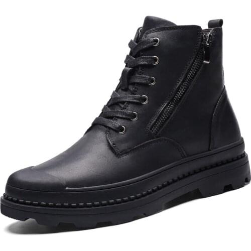 Men Boots Men Winter Sheos Genuine Leather Men Military Boots Warm Fur Winter Boots Male Black Men Footwear Big Size 47