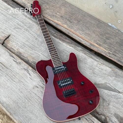 Grote Set in Neck Red Electric Guitar, Locking Tuners, Black Hardware, Abalone dots inlays