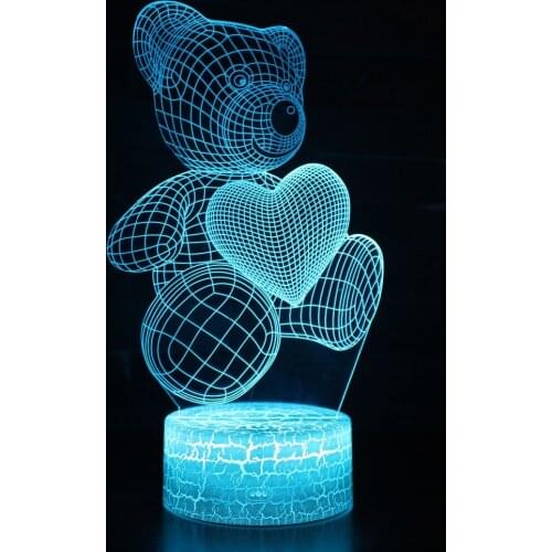 Color Changeable Cute Bear LED 3D Visual Night Light Creative Bedroom Illusion Decoration Light Novelty Lamp Kids Gift Souvenir